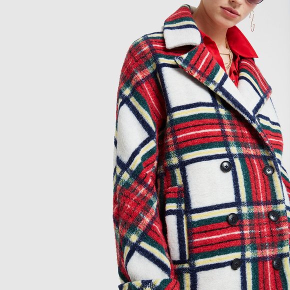 NWT Desigual red & white tartan print coat jacket, US12 - Picture 7 of 15